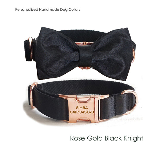 Black Dog Collar Personalised Rose Gold Engraved Buckle with Custom Dog Name ID