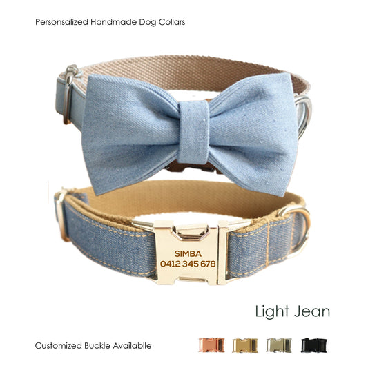 Personalised Jean Custom Dog Collar or Dog Collar and Lead Set