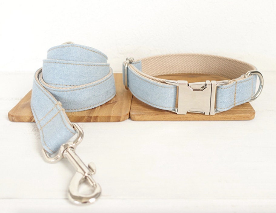 Personalised Jean Custom Dog Collar or Dog Collar and Lead Set
