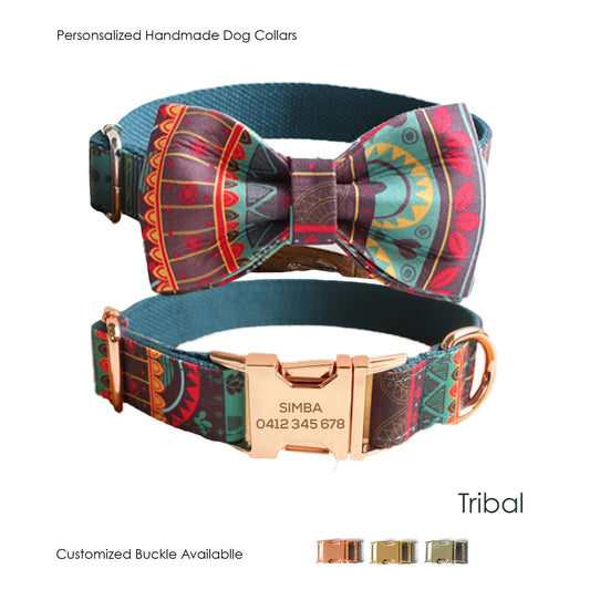 Personalised Tribal Custom Dog Collar Handmade Dog Collar or Dog Collar and Leash Set