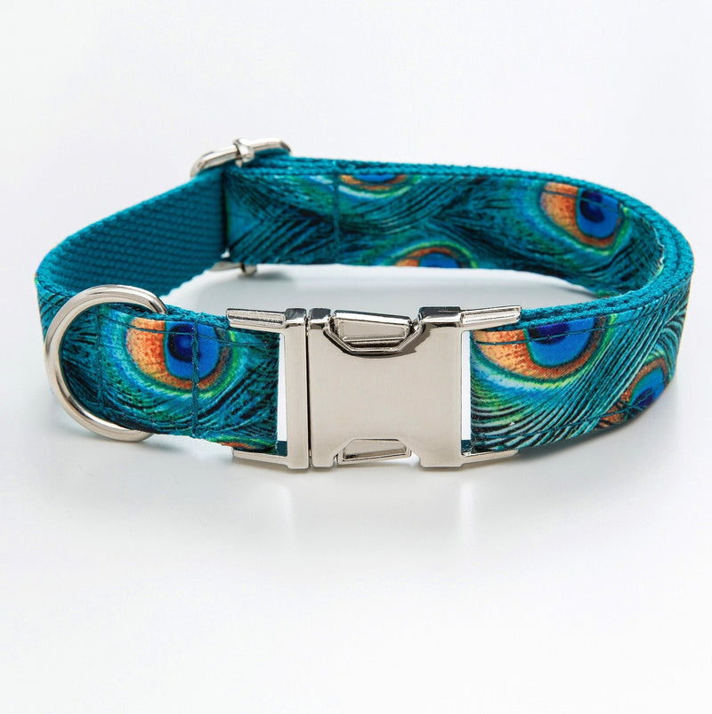 CLEARANCE, NEXT DAY ship | Personalized Engraved Handmade Peacock Dog Collar