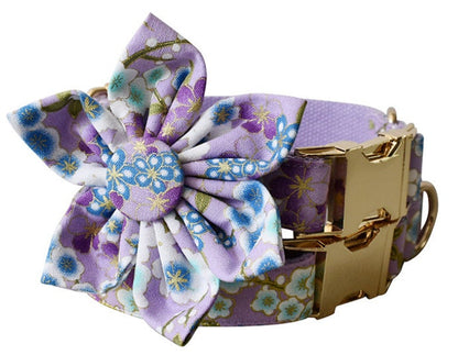 Personalised Japanese Purple Floral Dog Collar or Dog Collar and Lead Set