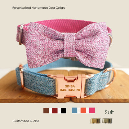 Personalised Pink Blue SUIT Dog Collar or Dog Collar and Lead Set