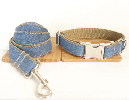 Personalised Jean Custom Dog Collar or Dog Collar and Lead Set