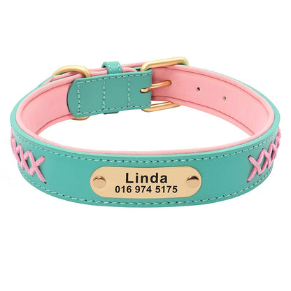 Personalised Genuine Leather Dog Collar, Custom Red Pink Blue Brown Black Soft Braided Real Leather Dog Collar