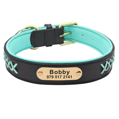 Personalised Genuine Leather Dog Collar, Custom Red Pink Blue Brown Black Soft Braided Real Leather Dog Collar