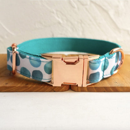 Personalised Cute Boy Dog Collar or Dog Collar and Lead Set in Bubble Pattern, Custom Engraved with Name