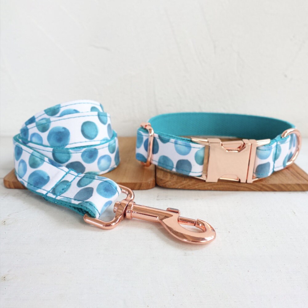 Personalised Cute Boy Dog Collar or Dog Collar and Lead Set in Bubble Pattern, Custom Engraved with Name