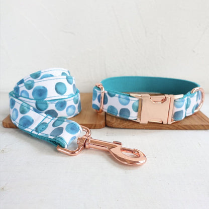 Personalised Cute Boy Dog Collar or Dog Collar and Lead Set in Bubble Pattern, Custom Engraved with Name