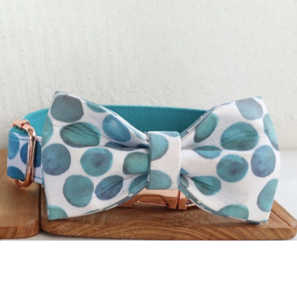 Personalised Cute Boy Dog Collar or Dog Collar and Lead Set in Bubble Pattern, Custom Engraved with Name