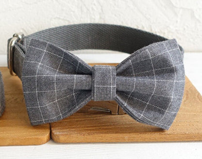 Personalised BLUE GREY PLAID Boy Dog Collar or Dog Collar and Lead Set