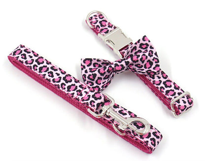 Personalised Pink Leopard Dog Collar or Dog Collar and Lead Set