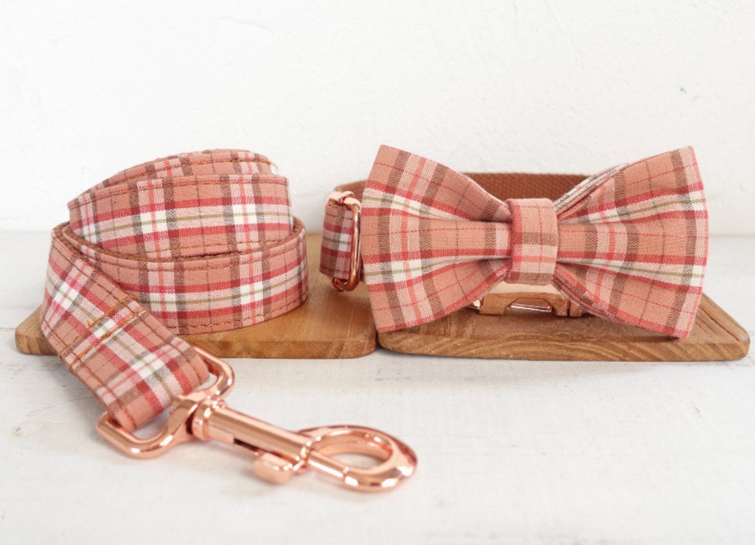 Personalised Dog Name Engraved Handmade BRITISH Plaid Green Dog Collar Boy Girl, Dog Leash