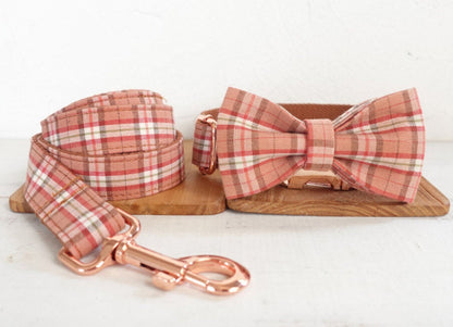 Personalised Dog Name Engraved Handmade BRITISH Plaid Green Dog Collar Boy Girl, Dog Leash