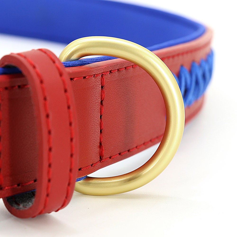 Personalised Genuine Leather Dog Collar, Custom Red Pink Blue Brown Black Soft Braided Real Leather Dog Collar
