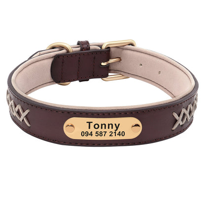 Personalised Genuine Leather Dog Collar, Custom Red Pink Blue Brown Black Soft Braided Real Leather Dog Collar