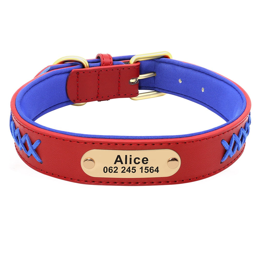 Personalised Genuine Leather Dog Collar, Custom Red Pink Blue Brown Black Soft Braided Real Leather Dog Collar