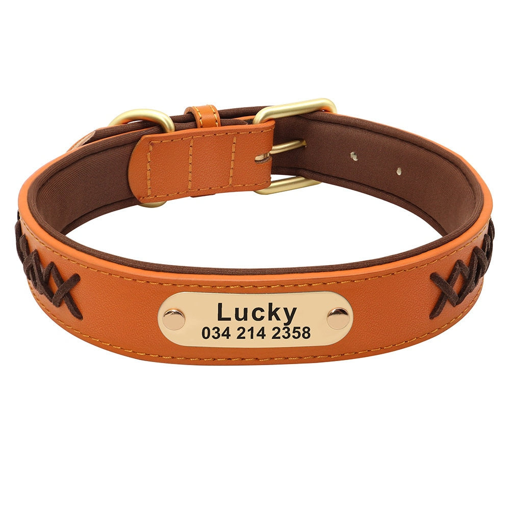 Personalised Genuine Leather Dog Collar, Custom Red Pink Blue Brown Black Soft Braided Real Leather Dog Collar