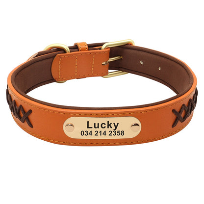 Personalised Genuine Leather Dog Collar, Custom Red Pink Blue Brown Black Soft Braided Real Leather Dog Collar