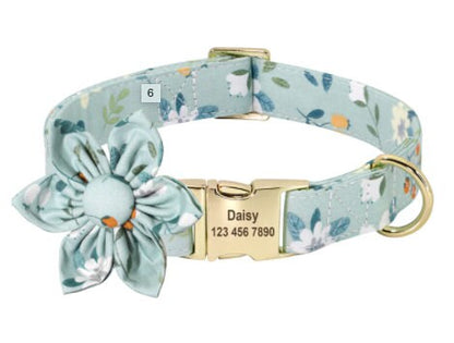 Personalised Floral Dog Collar with Pink Daisy Custom Engraved Girl Dog Collar, Removable Flower