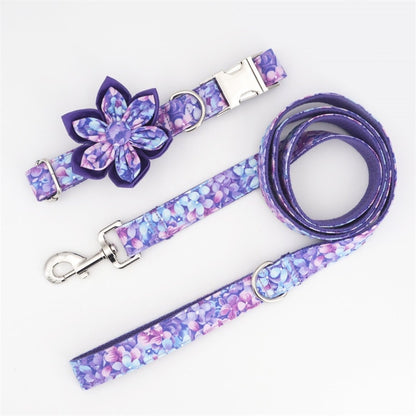 Personalised Premium Handmade Purple Floral Dog Collar or Dog Collar and Lead, CLEARANCE, ONLY LEASH+Flower