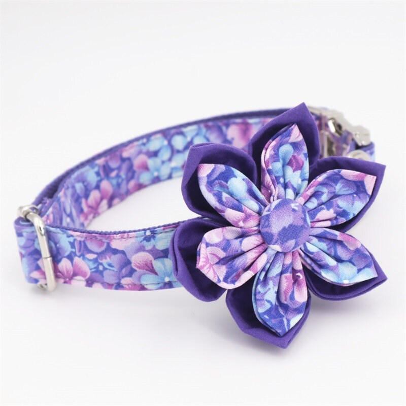 Personalised Premium Handmade Purple Floral Dog Collar or Dog Collar and Lead, CLEARANCE, ONLY LEASH+Flower