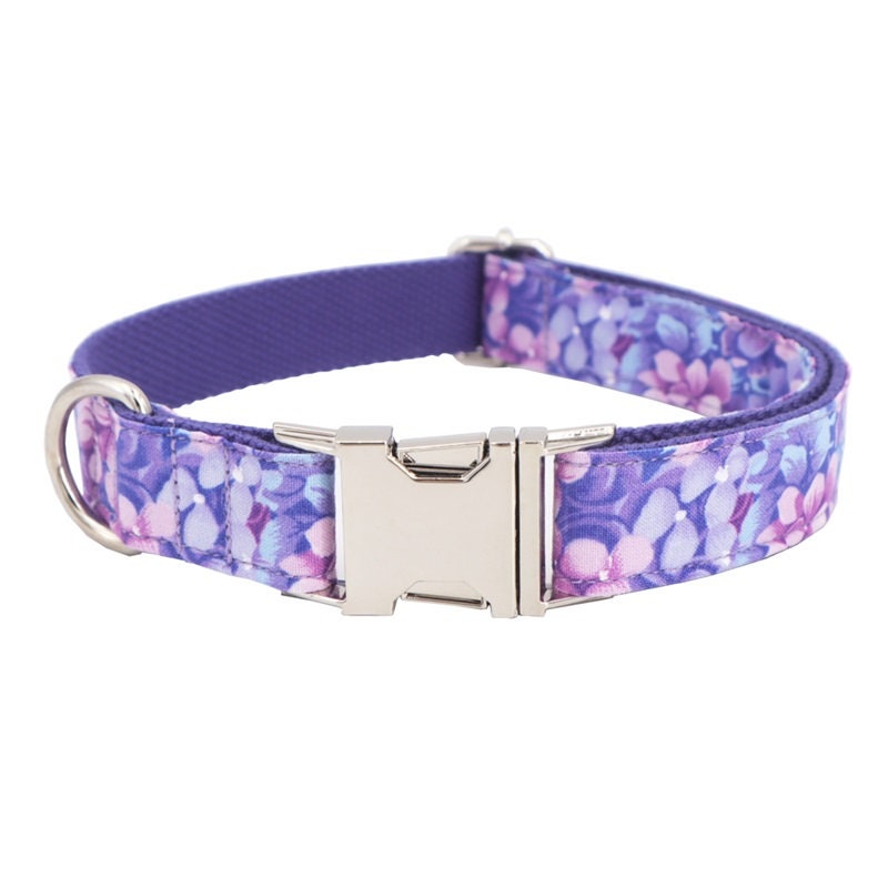 Personalised Premium Handmade Purple Floral Dog Collar or Dog Collar and Lead, CLEARANCE, ONLY LEASH+Flower