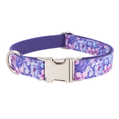 Personalised Premium Handmade Purple Floral Dog Collar or Dog Collar and Lead, CLEARANCE, ONLY LEASH+Flower