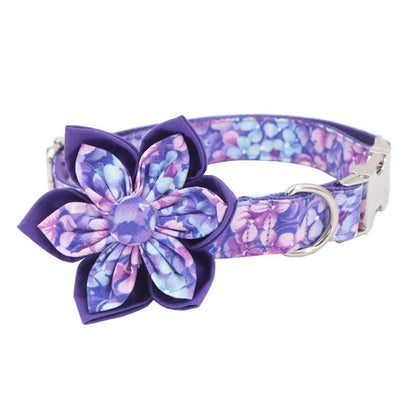 Personalised Premium Handmade Purple Floral Dog Collar or Dog Collar and Lead, CLEARANCE, ONLY LEASH+Flower