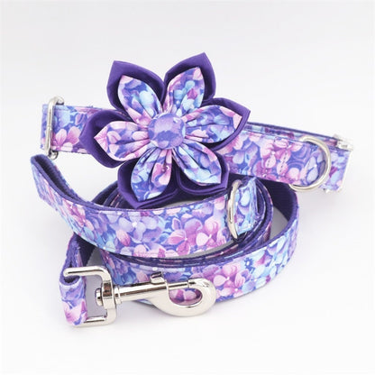 Personalised Premium Handmade Purple Floral Dog Collar or Dog Collar and Lead, CLEARANCE, ONLY LEASH+Flower