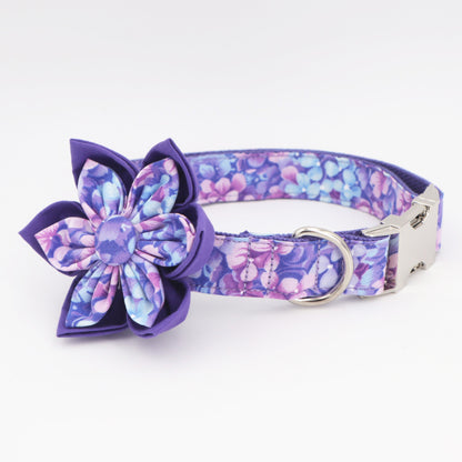 Personalised Premium Handmade Purple Floral Dog Collar or Dog Collar and Lead, CLEARANCE, ONLY LEASH+Flower