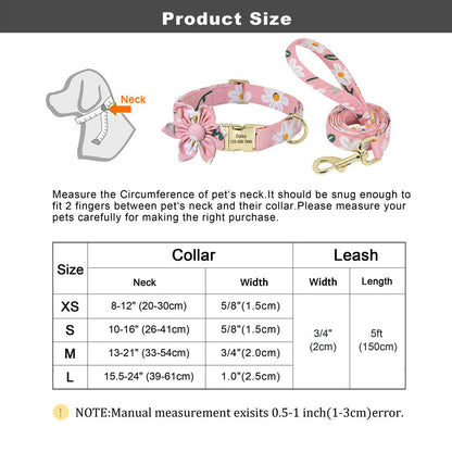 Personalised Floral Dog Collar with Pink Daisy Custom Engraved Girl Dog Collar, Removable Flower
