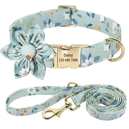 Personalised Floral Dog Collar with Pink Daisy Custom Engraved Girl Dog Collar, Removable Flower