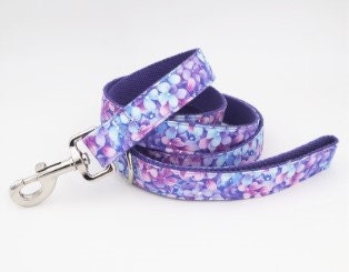 Personalised Premium Handmade Purple Floral Dog Collar or Dog Collar and Lead, CLEARANCE, ONLY LEASH+Flower