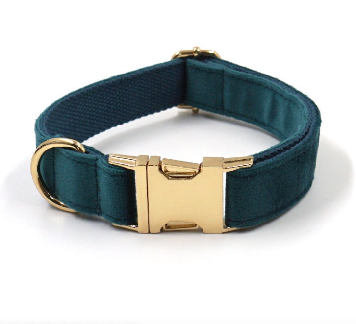 Custom Dark Emerald Personalised Dog Collar, Matching Dog Bowtie, Dog Leash, Dog Harness and Dog Poop Bag