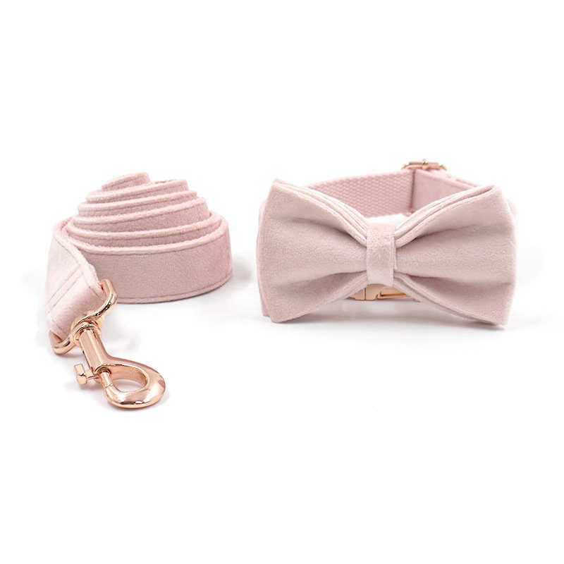 Custom Girl Baby Pink Personalised Dog Collar, Matching Dog Bowtie, Dog Leash, Dog Harness and Dog Poop Bag