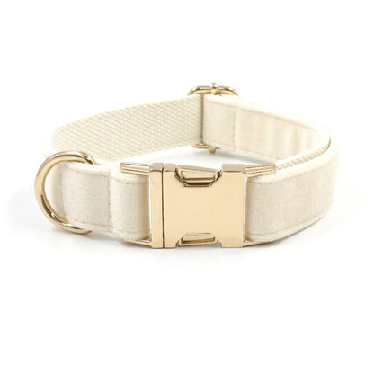 Custom Girl Cream White Personalised Dog Collar, Matching Dog Bowtie, Dog Leash, Dog Harness and Dog Poop Bag