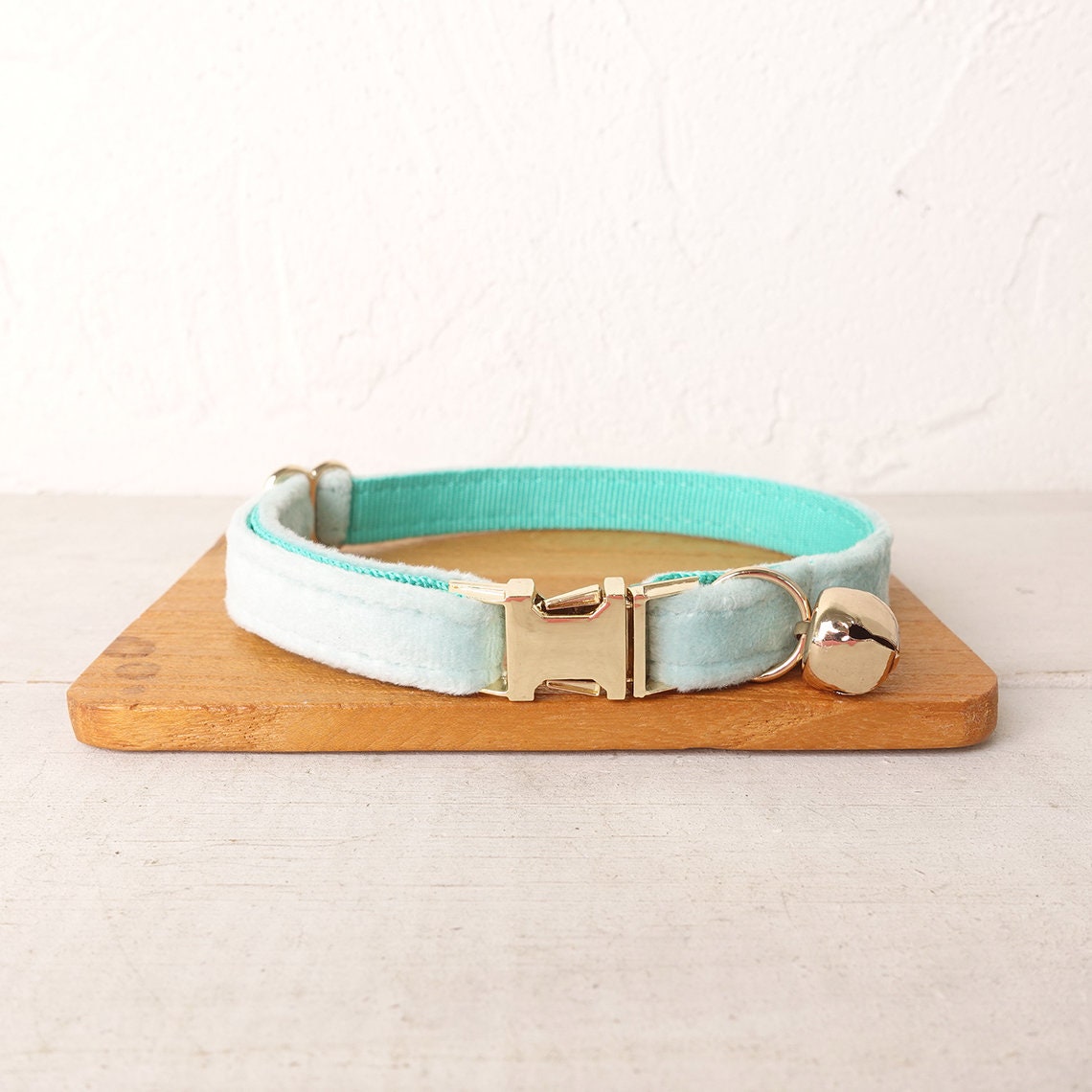 Velvet Cat Collar, Custom Puppy Collar with Name Engraved, Detachable Bowtie and Bell in Avocado Green, Red, Gray, Teal and Dust Blue