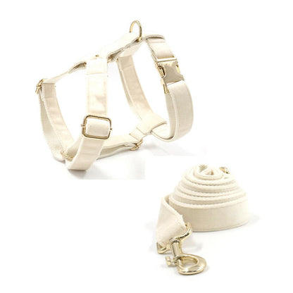Custom Girl Cream White Personalised Dog Collar, Matching Dog Bowtie, Dog Leash, Dog Harness and Dog Poop Bag