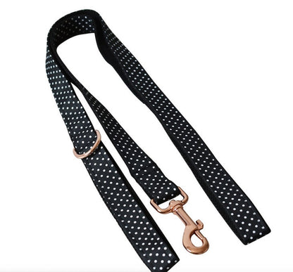 Personalised Black Polka Dog Collar or Dog Collar and Lead Set