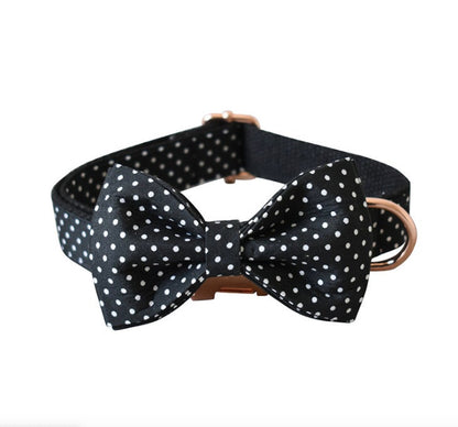 Personalised Black Polka Dog Collar or Dog Collar and Lead Set