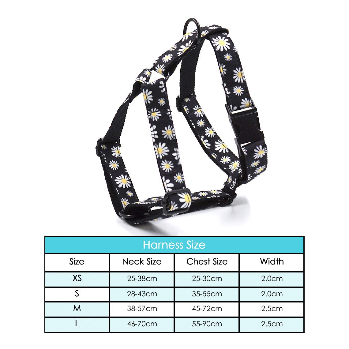 Personalised Black Daisy Dog Collar or Dog Collar and Lead Set