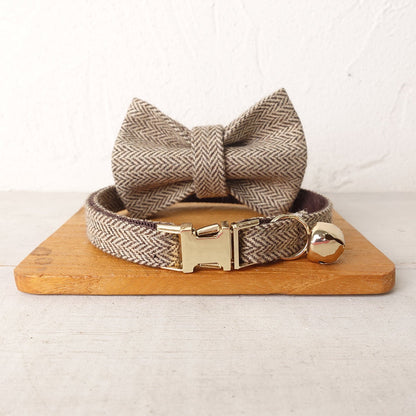 Suit Cat Dog Collar in Gray, Brown, Pink, Blue, Custom with Name, Detachable Bowtie and Bell * Personalised Pet Gift