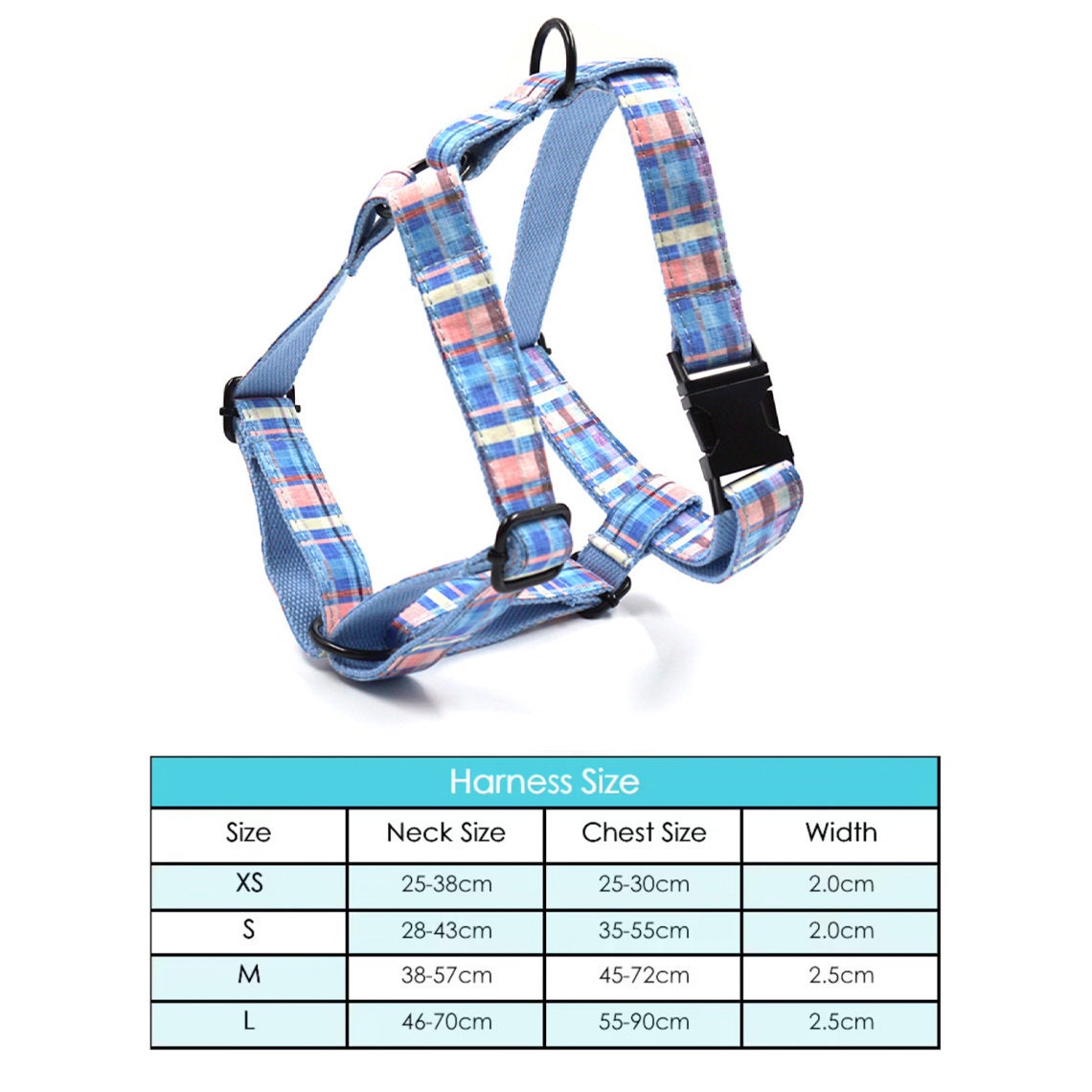 Custom Blue Plaid Personalised Dog Collar, Matching Dog Bowtie, Dog Leash, Dog Harness and Dog Poop Bag