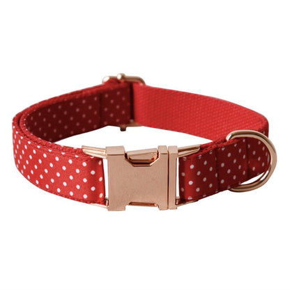 Personalised Red Polka Dot Dog Collar or Dog Collar and Lead Set