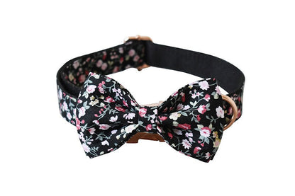 Personalised Black Floral Dog Collar or Dog Collar and Lead Set