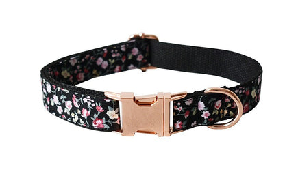 Personalised Black Floral Dog Collar or Dog Collar and Lead Set