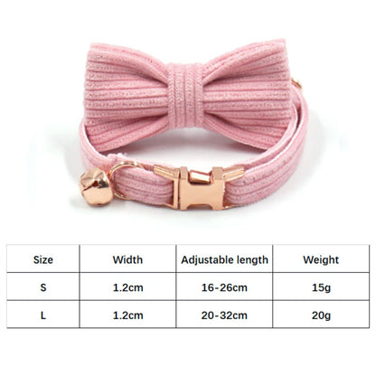 Personalised Thick Velvet Stripe Cat Puppy Small Dog Collar with Detachable Bowtie Free Name Engraving