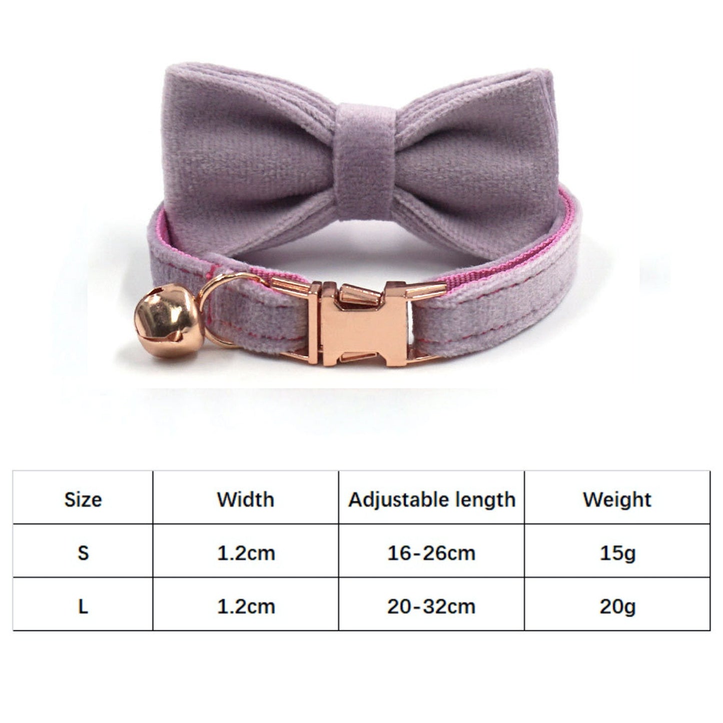 Cat Collar Gold with Bell Easyrelease Buckle, Personalised Velvet Puppy Kitten Collar in Blue, White, Gray, Black, Purple, Detachable Bowtie