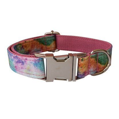 Personalised Pink Nebula Tie Dye Dog Collar with Name Dog Leash Set